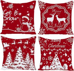 img 4 attached to 🎄 Set of 4 Red Merry Christmas Snowflake Pine Tree Deer Pillow Cover Decorative Throw Pillowcases for Home Sofa – WILPROO Xmas 20X20