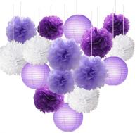 🎉 16-piece craft kit: lavender purple themed tissue paper flowers ball pom poms, mixed paper lanterns for birthday, baby shower, bridal shower, wedding party decoration logo