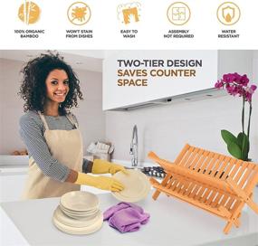 img 1 attached to 🎍 Bamboo 2-Tier Collapsible Dish Drying Rack - Compact & Foldable Kitchen Plate Drainer for Countertop - Space-Saving Storage Solution