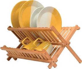 img 4 attached to 🎍 Bamboo 2-Tier Collapsible Dish Drying Rack - Compact & Foldable Kitchen Plate Drainer for Countertop - Space-Saving Storage Solution