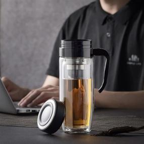 img 3 attached to 🍵 NISVDID Glass Tea Mug Coffee Mug with Detachable Handle and Infuser, Insulated Glass Travel Mug Spill-proof Tea Bottle with Strainer & Carry Handle - Perfect for Loose Leaf Tea (14.54 OZ / 430ML)