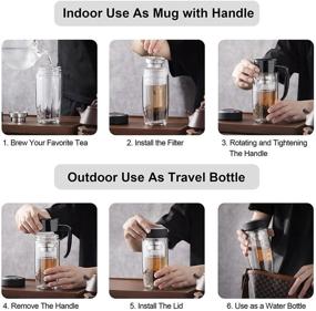 img 1 attached to 🍵 NISVDID Glass Tea Mug Coffee Mug with Detachable Handle and Infuser, Insulated Glass Travel Mug Spill-proof Tea Bottle with Strainer & Carry Handle - Perfect for Loose Leaf Tea (14.54 OZ / 430ML)