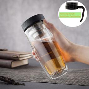 img 2 attached to 🍵 NISVDID Glass Tea Mug Coffee Mug with Detachable Handle and Infuser, Insulated Glass Travel Mug Spill-proof Tea Bottle with Strainer & Carry Handle - Perfect for Loose Leaf Tea (14.54 OZ / 430ML)