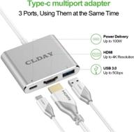 4k clday usb-c to hdmi adapter: multiport hub with hdmi, usb 3.0, and fast charging - macbook/google pixelbook/samsung galaxy compatible (silver#) логотип