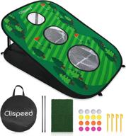 🏌️ clispeed golf mat chipping net - collapsible 3 hole cornhole game set for adults & kids summer backyard lawn outdoor activities (style 2) - portable and seo-optimized logo