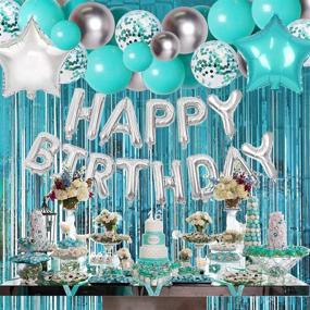 img 2 attached to Teal Blue Silver Birthday Party Balloon Decorations Set with Garland Kit, Mint Green Star Balloons, Turquoise Blue Happy Birthday Banners, and Curtain for Her, Women, Girls