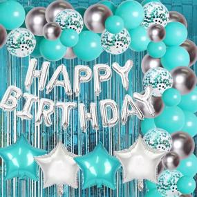 img 4 attached to Teal Blue Silver Birthday Party Balloon Decorations Set with Garland Kit, Mint Green Star Balloons, Turquoise Blue Happy Birthday Banners, and Curtain for Her, Women, Girls