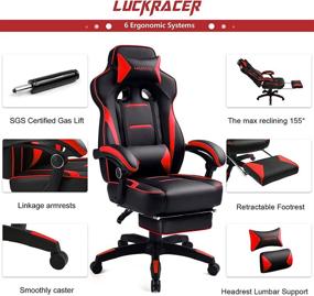 img 2 attached to 🎮 Red Luckracer Gaming Chair with Footrest: Adjustable Swivel Lumbar Support Reclining Ergonomic Gamers Chair in PU Leather for Office Desk