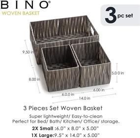 img 2 attached to BINO 3 Pack Woven Resin Basket Organizer - Efficient Shelf Organization with Convenient Carry Handles - Stylish Dark Grey Design