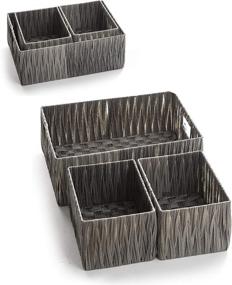 img 4 attached to BINO 3 Pack Woven Resin Basket Organizer - Efficient Shelf Organization with Convenient Carry Handles - Stylish Dark Grey Design