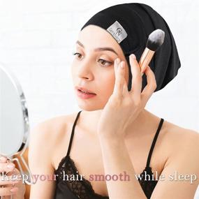 img 2 attached to 🎀 Silk-Lined Slouchy Bonnet Sleep Cap: Soft Hair Cover for Night Sleeping, Stay-on Beanie Hat - Ideal Gift for Women