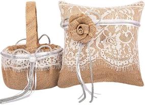 img 4 attached to 💕 True Love Gift Set: Burlap and Lace Ring Bearer Pillow + Flower Girl Basket – Perfect for Weddings, Anniversaries, and Celebrations