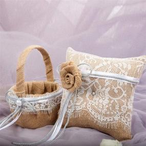 img 2 attached to 💕 True Love Gift Set: Burlap and Lace Ring Bearer Pillow + Flower Girl Basket – Perfect for Weddings, Anniversaries, and Celebrations