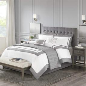 img 2 attached to 🛏️ Madison Park Comforter Quilt Combo Set - Modern Luxury Design All Season Down Alternative Bedding, Matching Shams, Decorative Pillows, King/California King (104 in x 92 in), Heritage, Grey Color Block