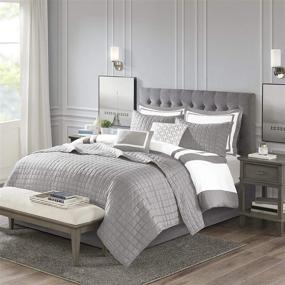 img 1 attached to 🛏️ Madison Park Comforter Quilt Combo Set - Modern Luxury Design All Season Down Alternative Bedding, Matching Shams, Decorative Pillows, King/California King (104 in x 92 in), Heritage, Grey Color Block