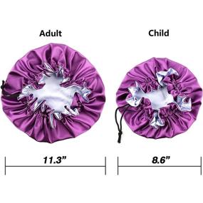 img 1 attached to Mommy and Me Satin Bonnet Set - Double Layered Purple/Blue Hair 💜 Caps for Women, Babies, Kids, and Toddlers - Adjustable Sleep Cap for Curly Hair