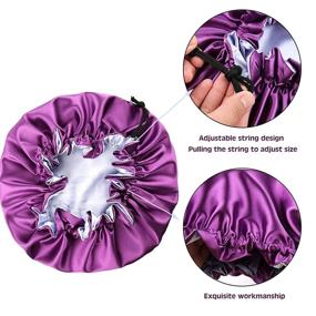 img 2 attached to Mommy and Me Satin Bonnet Set - Double Layered Purple/Blue Hair 💜 Caps for Women, Babies, Kids, and Toddlers - Adjustable Sleep Cap for Curly Hair