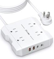 💡 compact power strip with usb c, power delivery and 4 outlets, 2 usb-a 3.0 & 2 usb-c(20w), 5 ft flat extension cord with flat plug & switch, travel-friendly outlet extender cord logo