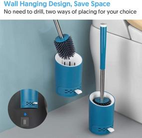 img 1 attached to 🚽 Toilet Brush and Holder Set - MANGOTIME Compact Wall Mounted Toilet Brush for Bathroom and RV Toilet, Under Rim Design with Silicone Brush, Absorbent Diatomite Mat - Blue