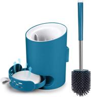 🚽 toilet brush and holder set - mangotime compact wall mounted toilet brush for bathroom and rv toilet, under rim design with silicone brush, absorbent diatomite mat - blue logo