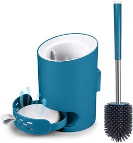 img 4 attached to 🚽 Toilet Brush and Holder Set - MANGOTIME Compact Wall Mounted Toilet Brush for Bathroom and RV Toilet, Under Rim Design with Silicone Brush, Absorbent Diatomite Mat - Blue