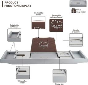 img 3 attached to 🛀 EASE-WAY Bamboo Bathtub Caddy Tray: Luxury Spa Organizer for Tub with Book Holder, Soap Dish, Phone & Laptop Holder (Gray)