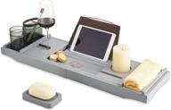 🛀 ease-way bamboo bathtub caddy tray: luxury spa organizer for tub with book holder, soap dish, phone & laptop holder (gray) logo