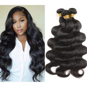 img 4 attached to 💇 Расширение волос Brazilian Body Wave: 100% непереработанные волосы Девственной Плетенка с двойным переплетением - машинное плетение (10 12 14)