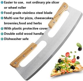 img 3 attached to 🍕 14-inch Pizza Cutter Rocker with Stainless Steel Blade, Double Wooden Handle, Plastic Cover - Large Pizza Slicer/Chopper, Ideal Kitchen Tool