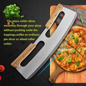 img 1 attached to 🍕 14-inch Pizza Cutter Rocker with Stainless Steel Blade, Double Wooden Handle, Plastic Cover - Large Pizza Slicer/Chopper, Ideal Kitchen Tool