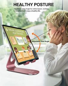 img 1 attached to 📱 Adjustable Foldable Rose Gold Tablet Stand for Desk - Compatible with iPad, Galaxy Tab, iPhone, Kindle - Doboli Tablet Holder