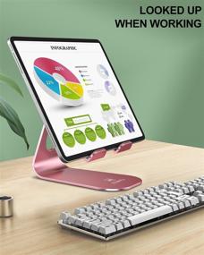 img 3 attached to 📱 Adjustable Foldable Rose Gold Tablet Stand for Desk - Compatible with iPad, Galaxy Tab, iPhone, Kindle - Doboli Tablet Holder