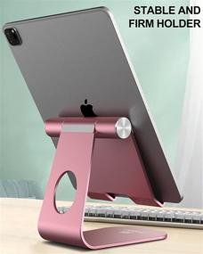 img 2 attached to 📱 Adjustable Foldable Rose Gold Tablet Stand for Desk - Compatible with iPad, Galaxy Tab, iPhone, Kindle - Doboli Tablet Holder