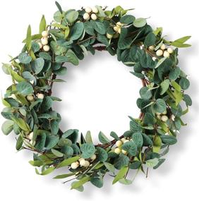 img 4 attached to 🎄 Ponatia 19'' Artificial Eucalyptus Berry Wreath for Front Door Christmas Decoration, Greenery Wreath with Big Berries - Ideal Wall Window Party Décor