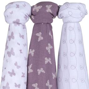 img 2 attached to 🦋 Ely's & Co. Muslin Swaddle Blanket 3 Pack - 100% Soft Muslin Cotton - Lavender Butterfly Design - Large 47"x 47" Size