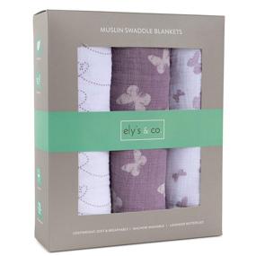 img 3 attached to 🦋 Ely's & Co. Muslin Swaddle Blanket 3 Pack - 100% Soft Muslin Cotton - Lavender Butterfly Design - Large 47"x 47" Size