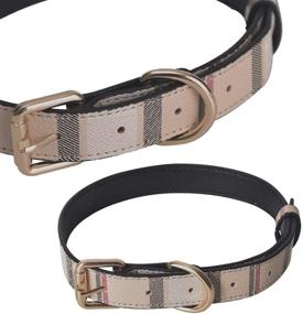 img 3 attached to 🐶 ANYDERTS Puppy Leather Collar with Metal Buckle, Checked Pattern Collar for Small and Medium-Sized Dogs, Durable Leather