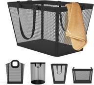 🗑️ npet large multi-style laundry hamper basket: portable plastic clothes bag with eva waterproof & breathable mesh material. storage bins for laundry, bathroom, bedroom, and dormitory – square, black logo