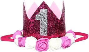 img 3 attached to 👑 Sparkling Baby Girls' Milestone Accessory: Glitter Crown Floral Princess Tiara for Memorable 1st, 2nd, and 3rd Birthdays!