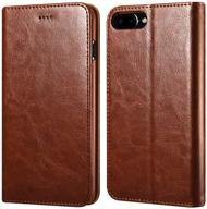 📱 icarercase iphone 7 plus/8 plus wallet case - premium pu leather folio flip cover with kickstand and credit slots in brown: ultimate protection for 5.5-inch apple iphone logo