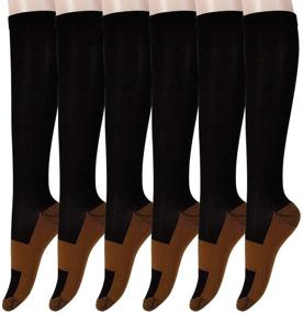 img 4 attached to Graduated Copper Compression Socks (6 Pairs) - Ultimate Pain Relief Knee High Stockings for Men and Women (XXL, Black)