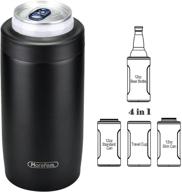 🍺 4-in-1 slim can cooler: double-walled stainless steel insulated holder for 12 oz slim cans, standard cans, beer bottles, and pint cups - black логотип