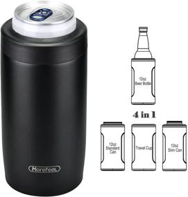 img 4 attached to 🍺 4-in-1 Slim Can Cooler: Double-walled Stainless Steel Insulated Holder for 12 oz Slim Cans, Standard Cans, Beer Bottles, and Pint Cups - Black