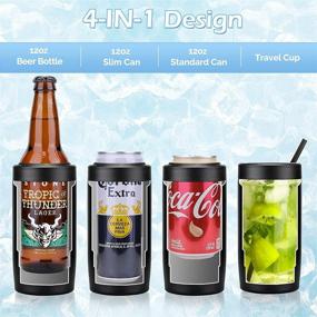 img 3 attached to 🍺 4-in-1 Slim Can Cooler: Double-walled Stainless Steel Insulated Holder for 12 oz Slim Cans, Standard Cans, Beer Bottles, and Pint Cups - Black