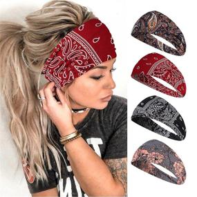 img 4 attached to 🌸 Stylish Vemalo Wide Headbands for Women - 4-Pack Boho Bandeau Head Bands, Workout Head Wraps - Stretchy No Slip Hair Wraps