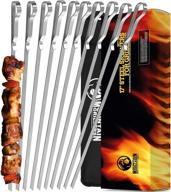 🔥 ultimate bbq grilling kabob skewers - premium 17" stainless steel set of 10 - long, reusable, flat metal sticks for barbecue shish kebab - complete with handy storage bag logo