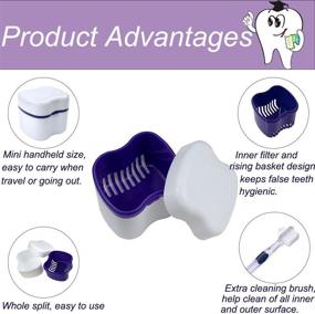img 3 attached to 🦷 Convenient Denture Care Set: Bearals Denture Box, Cup, Bath Cleaning Soaking Cup with Strainer, Brush, and Gum Retainer Container (Purple)