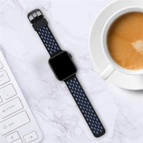img 3 attached to Ремешок для спортивного силиконового заменителя для Apple Watch SE Series 6/5/4/3/2/1 - Дышащий и мягкий ремешок для женщин и мужчин - Совместим с Apple Watch 38 мм / 40 мм / 42 мм / 44 мм - Черный / Синий + Черное крепление 42 мм / 44 мм
