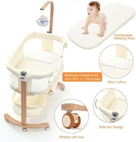 img 2 attached to 👶 YOLEO Baby Bassinet Bed: Height-Convertible Sleeper for Newborn-6 Months with Storage Basket & Wheels - Beige Style
