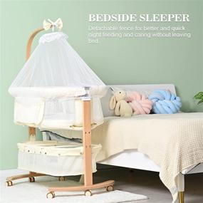 img 1 attached to 👶 YOLEO Baby Bassinet Bed: Height-Convertible Sleeper for Newborn-6 Months with Storage Basket & Wheels - Beige Style